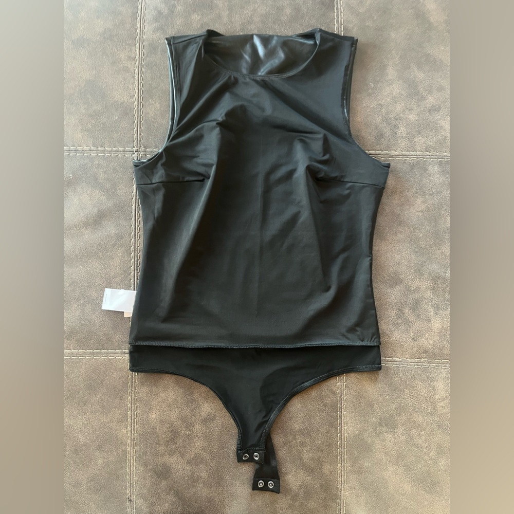 Express Black Faux Leather Body Contour Body Suit - Picture 7 of 8